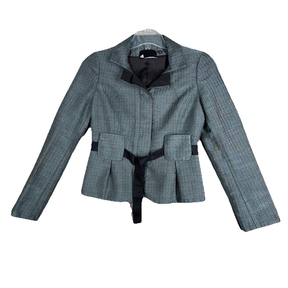 Carlisle Blazer Womens 4 Teal Blue Herringbone Wool Blend Feminine Chic Careerβ